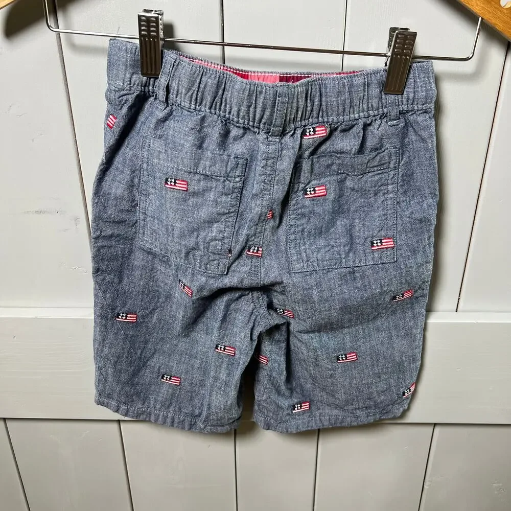 Gymboree Red White Blue Flag Shirt and‎ Chambray Short Set Size 6